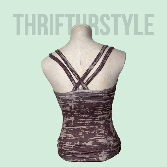 Athleta Workout Tank Top Brown Camo Strappy Back Layering Fitted Activewear - Picture 2 of 12